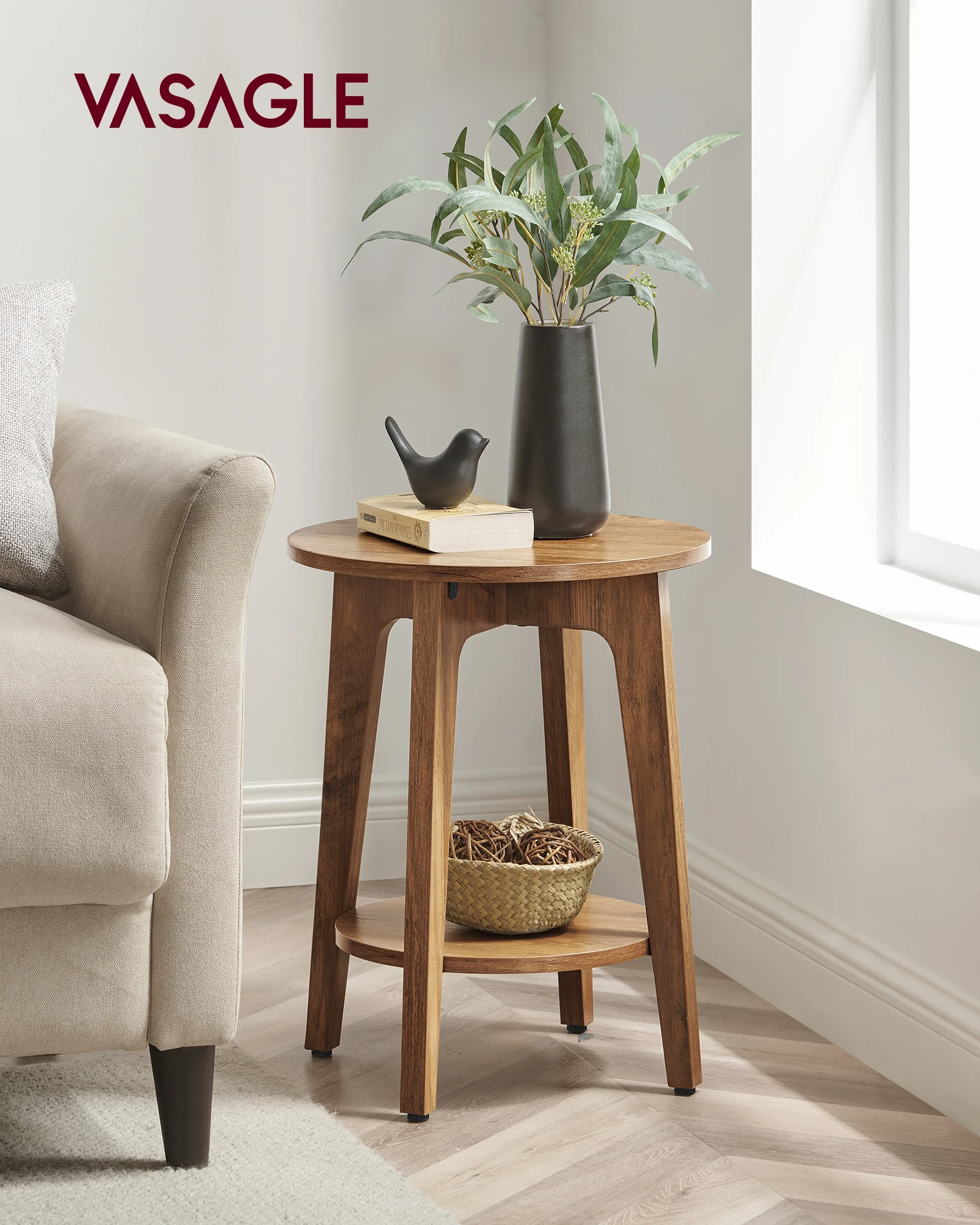 VASAGLE Side Table, Small Round End Table with Lower Shelf, Nightstand for Small Spaces, Living Room, Bedroom