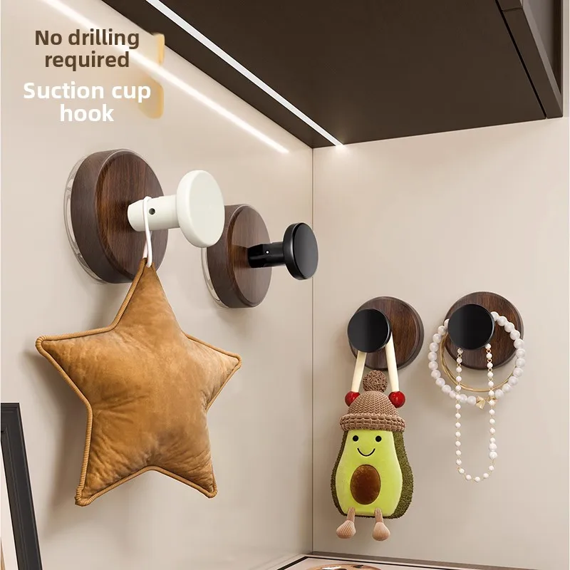 

Strong Load Bearing Walnut Pattern Suction Cup Hook Adhesive Bedroom Key Storage Ra No Drilling Required for Batoom Use