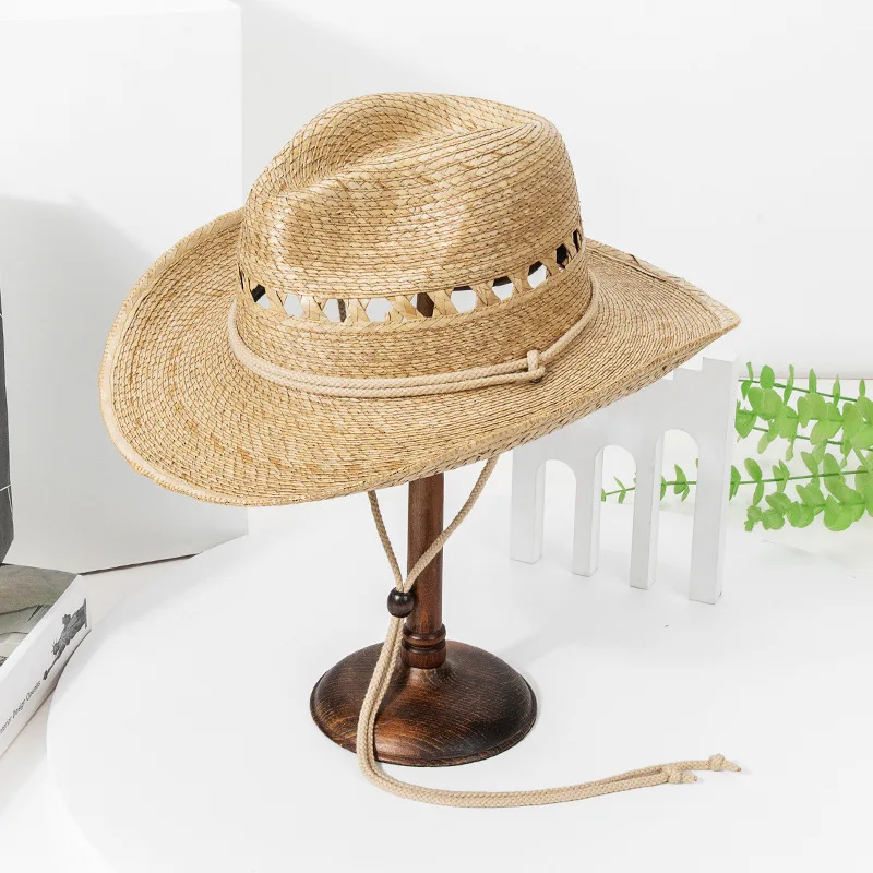 

2025 New Summer Palm Leaf Straw Hat Children Travel Vacation Western Denim Sun Hat Hand-woven