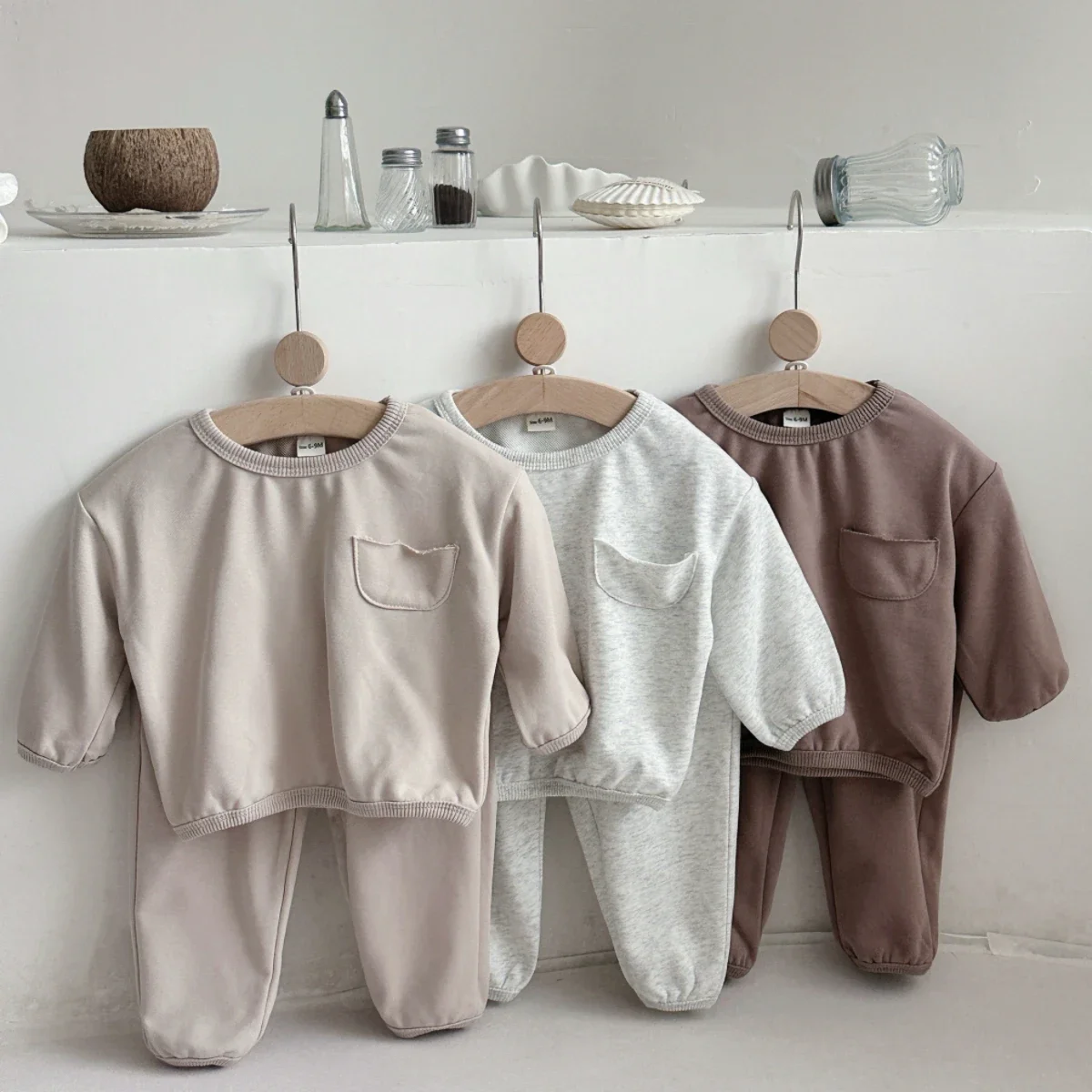 Baby Boys Girls Solid Color Pocket Sweatshirt Set Toddler Spring Autumn Soft Long Sleeve Top And Elastic Cuff Pants 2Pcs Outfit