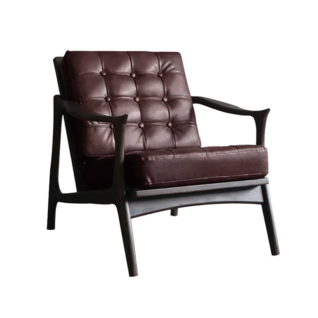 

Modern European Retro Single Sofa Chair Solid Wood Frame Soft Leather for Dining in Hotels Restaurants Bars Villas Halls