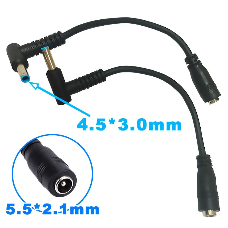 5.5x2.1mm Female to 4.5x3.0mm Male DC Power Charger Converter Adapter Right Angle Cable For HP Laptop Blue Tips