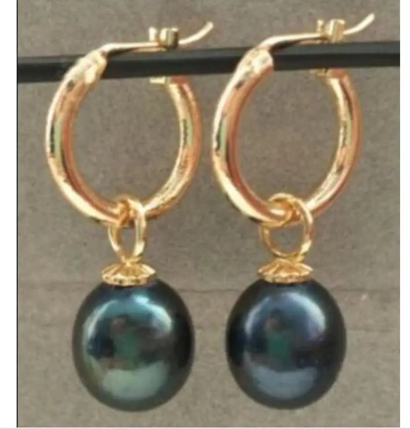 

PERFECT 10-13MM AAA BLACK SOUTH SEA PEARL EARRING 14k/20 GOLD HOOP