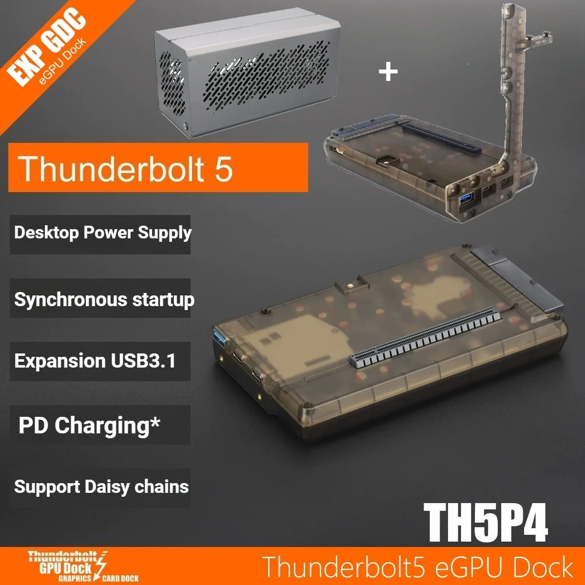 NEW TH5P4 Thunderbolt5-compatible GPU Dock PD 100W JH9480 USB3.1 Expansion SFX ATX CASE For Laptop To PCIe Graphics Card RTX5090
