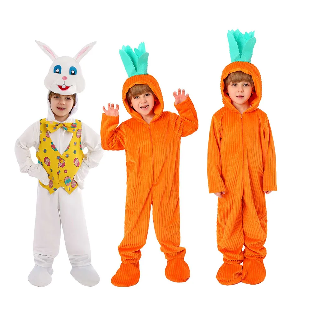 Costume de pyjama cosplay de carottes de Pâques pour enfants, combinaison pour enfants, tenues d'Halloween, fête de carnaval, déguisement de jeu de rôle imbibé