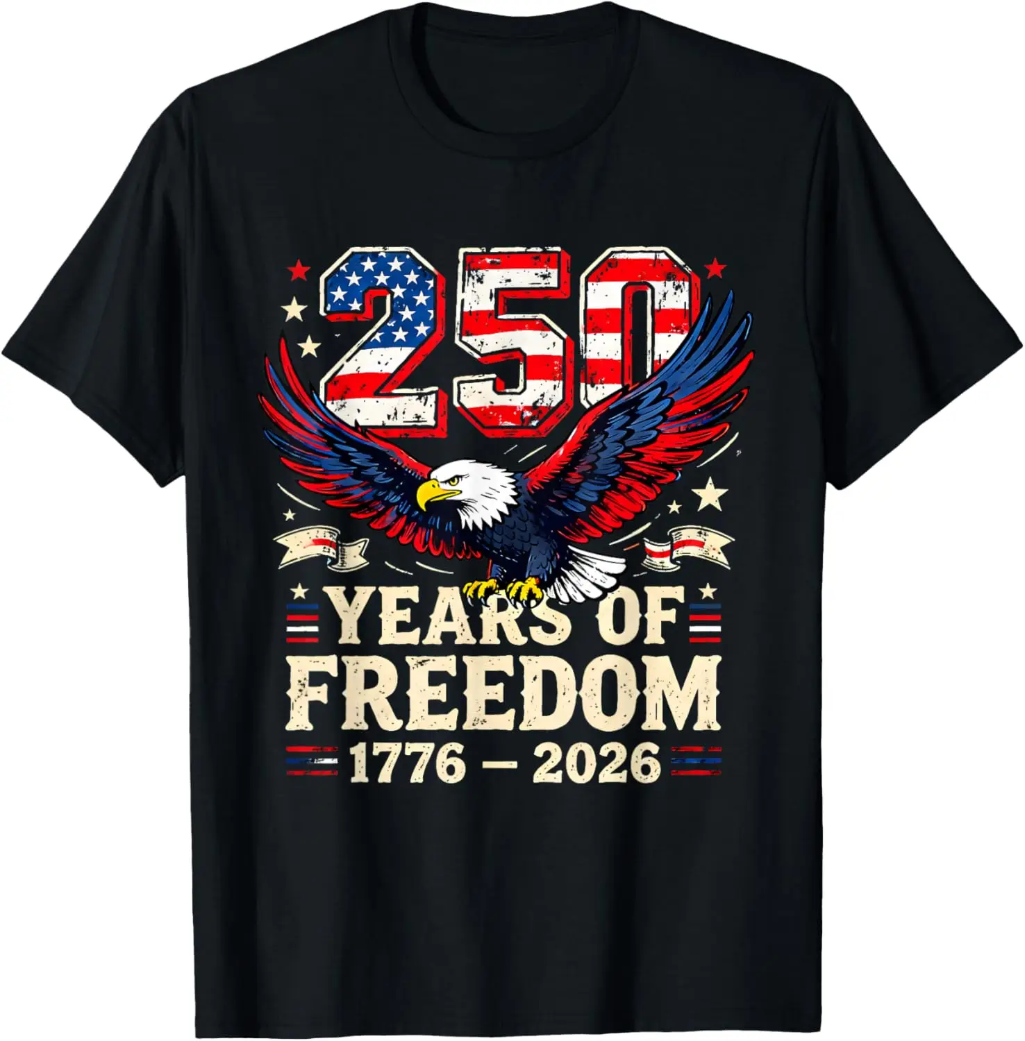 

250 Years of Freedom 1776-2026 Semiquincentennial USA Flag T-Shirt
