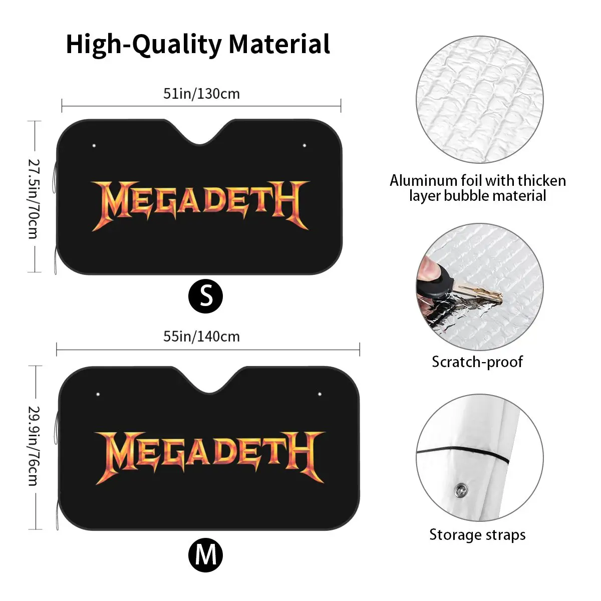 Custom Heavy Metal Rock Roll Music Megadeths Print Front Windshield Sun Shade Folding Auto Sunshade for Car Truck SUV Visor