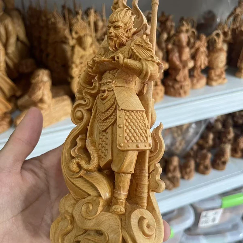 wood carving Battle Buddha Sun Wukong sculptures and figurines Black Mythical Figures Home Room Office Wealth Luck Decor
