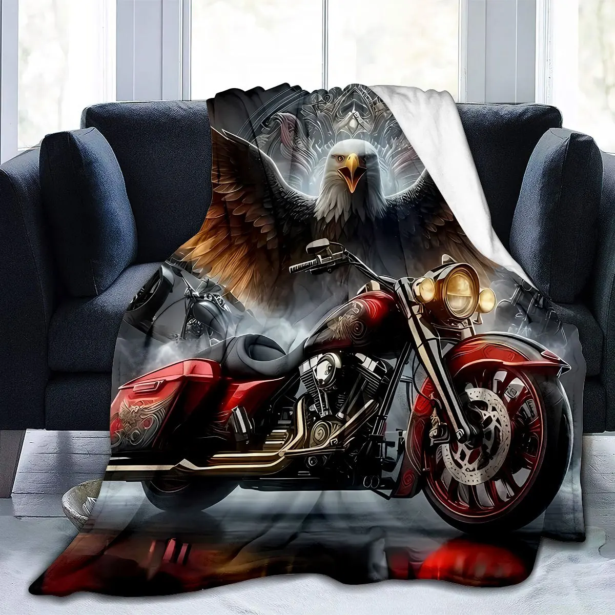 بطانية رمي من الفلانيل مطبوعة على شكل نسر للدراجات النارية والنسر، بطانية صوف ناعمة ومريحة للأريكة، والترفيه المنزلي، والتكييف، والقيلولة، والمكتب B #6