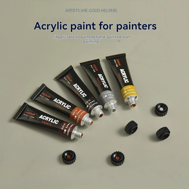 12-41 Pcs Acrylic Paint Set,12/24/30 Colors 12ml/0.406OZ Paint Tubes with 10 Brush,Palette for Canvas,Stone,Wood,Model