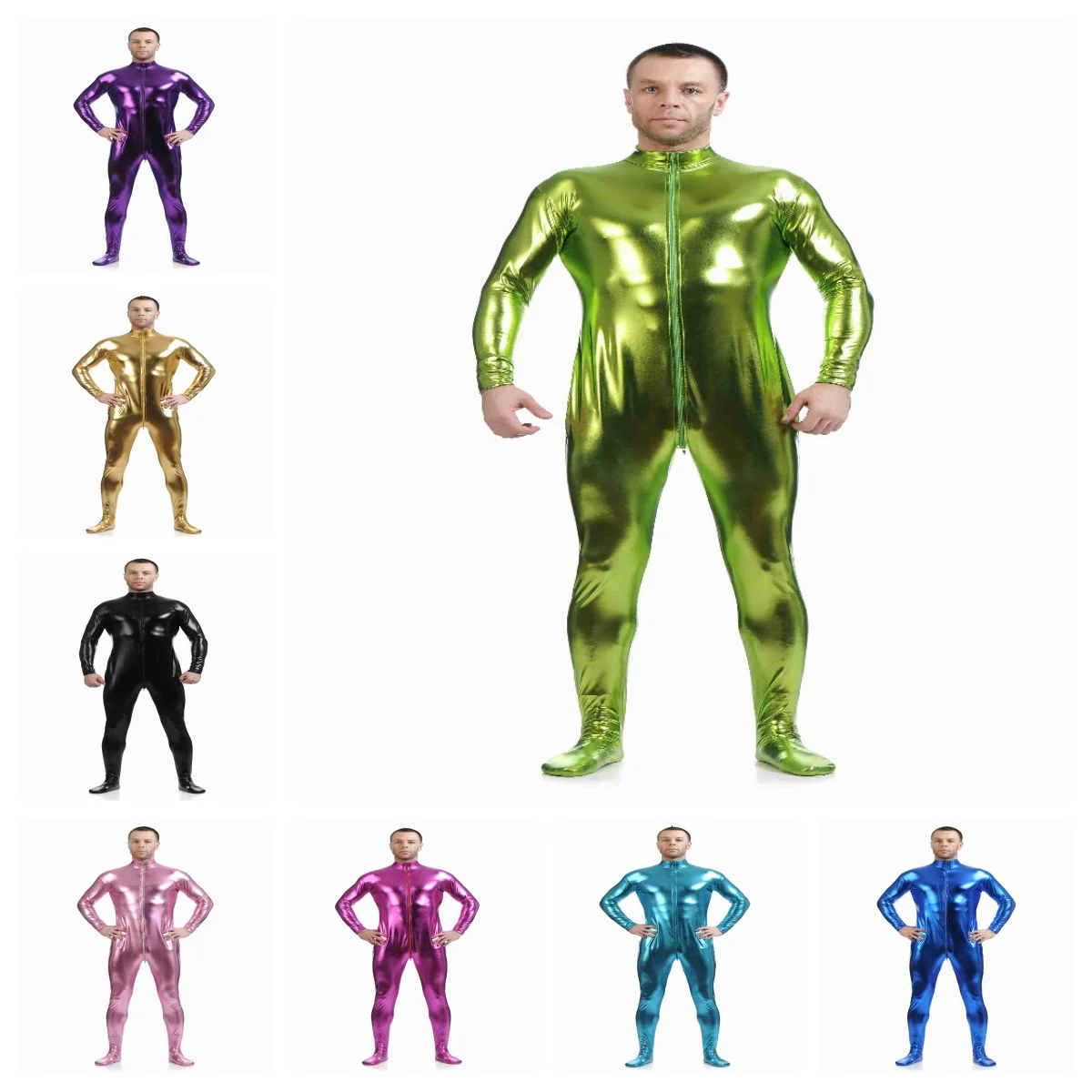 

Multi Color Zentai ‌gold Stamped Fabric Front Zipper Tight Bodysuit Gold Foil Stage Performance Cosplay Costume