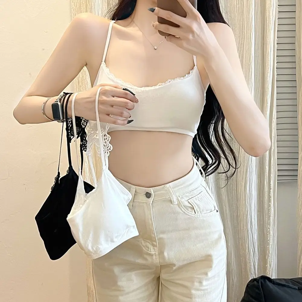 Butterfly Embroidery Backless Butterfly Vest Lace Trim Built In Pad Chest Wrap Top Hollow Out Innerwear Tank Top Daily Innerwear