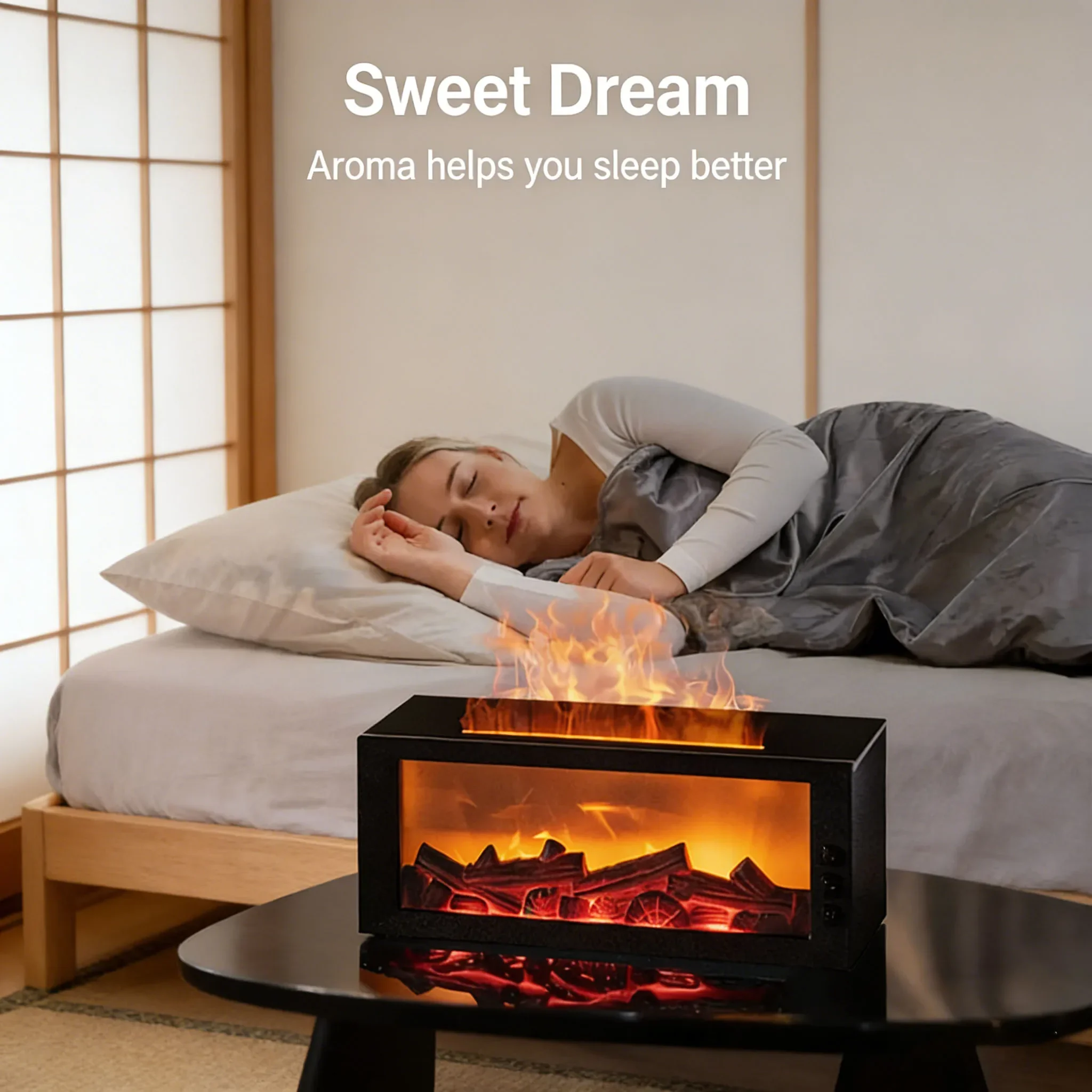 300ml Large Flame Fireplace Essential Oil Diffuser, 7 Colors Light Changing Aromatherapy Humidifier with Remote Control Timer Auto Off, Quiet Scent Machine for Bedroom Yoga Room Office