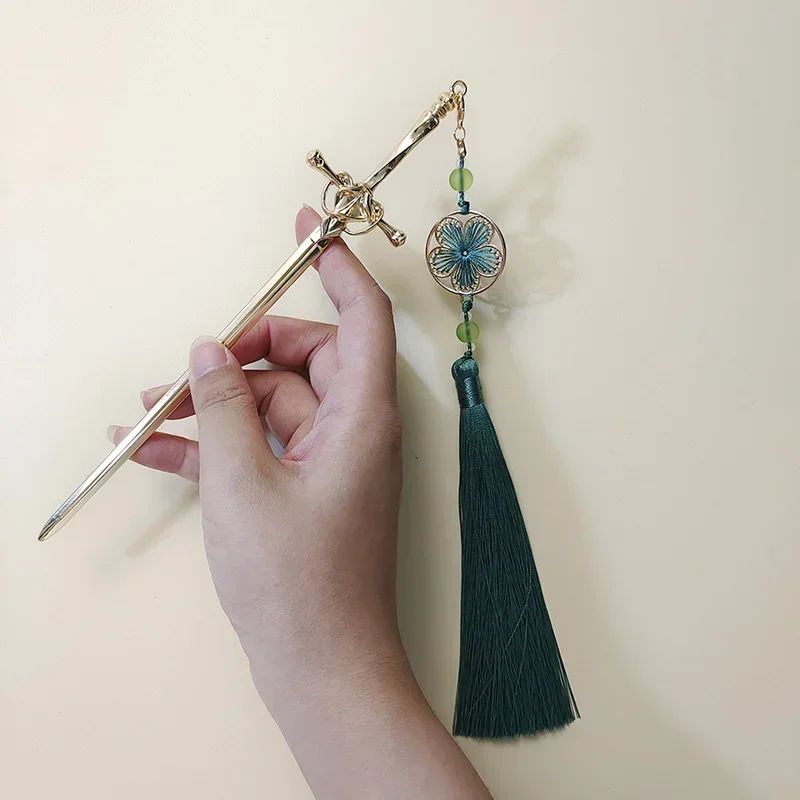 New Chinese Ancient Style Sword Light Luxury Tassel Hairpin Hanfu Plate Hairpin Accessories