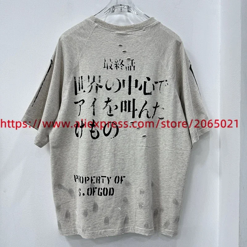 Hole Saint T Shirt Men Women High Quality Splashing Ink Tee Top Oversize Gray T-Shirt