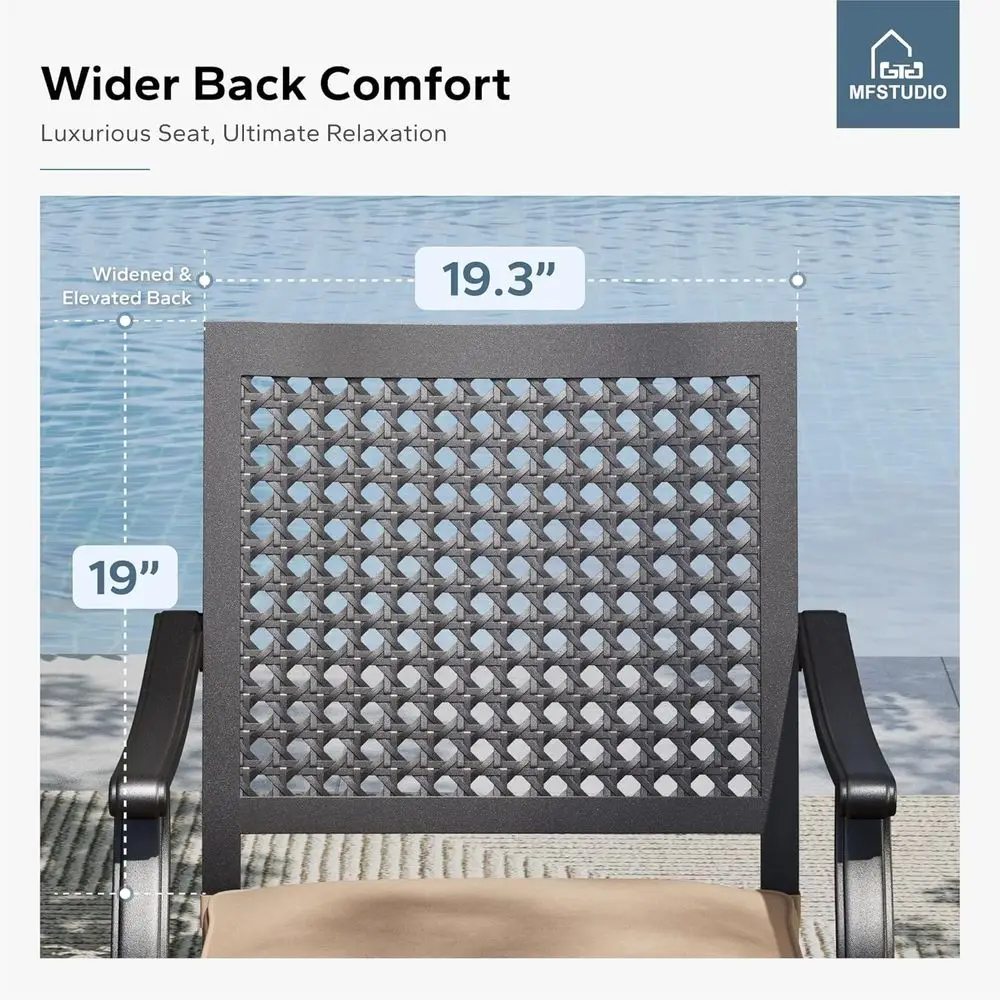 Black Metal Patio Dining Chairs Set of 2 with Cushions for Outdoor Bistro, Porch, and Lawn