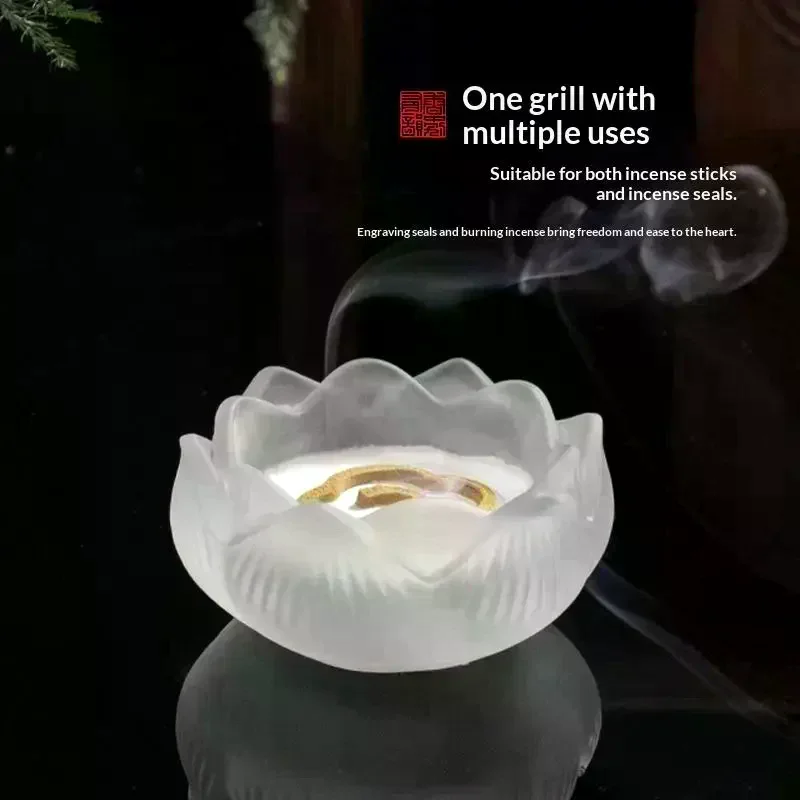 Creative Crystal Glass Lotus Incense Holder Home Decor Indoor Fragrance Stick Burner Smudging Ceremony Tea Ceremony Zen Ornament