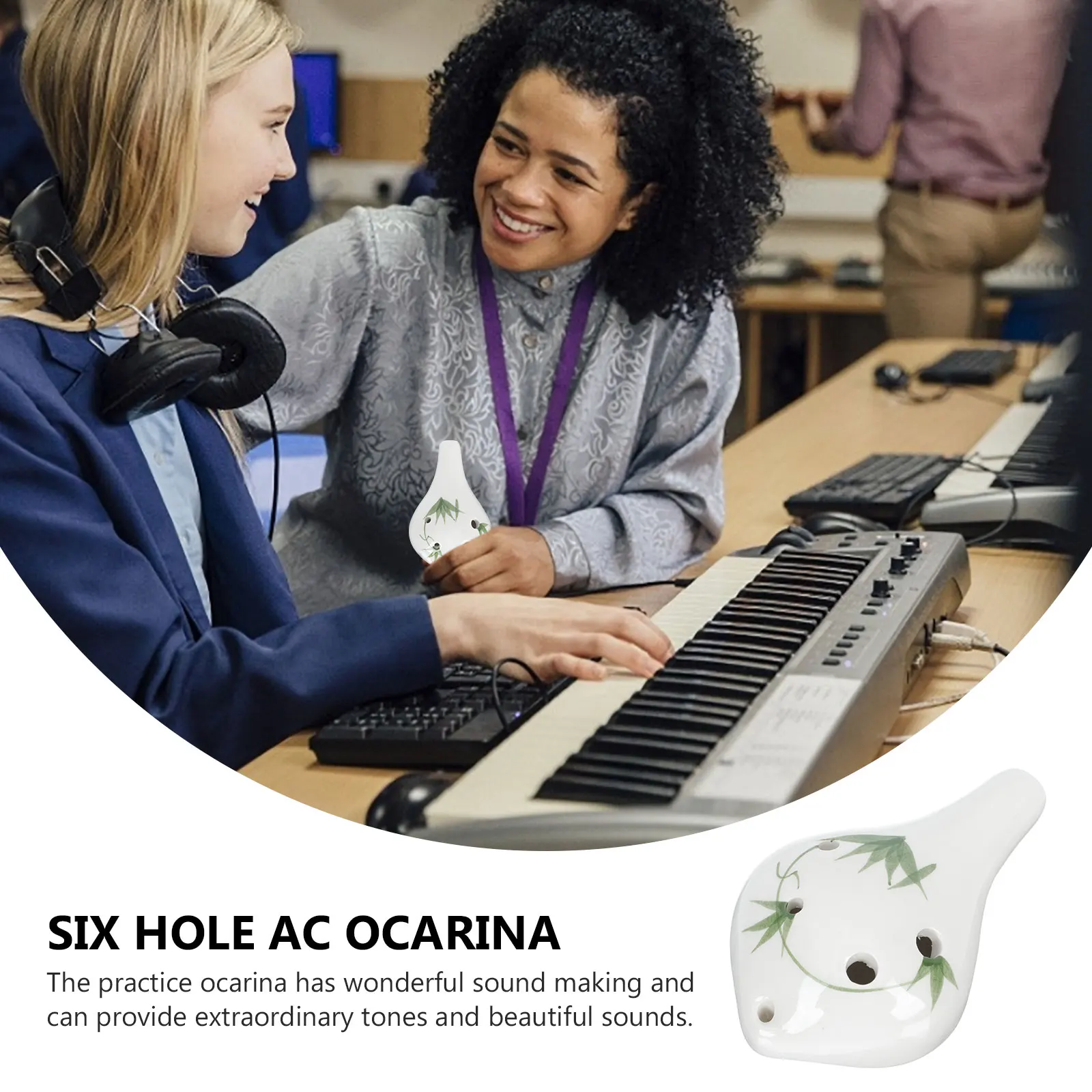 

Ceramic Alto C Ocarina 6-Hole Portable Beginner Wind Instrument for Retro Design Practice Musical Instrument