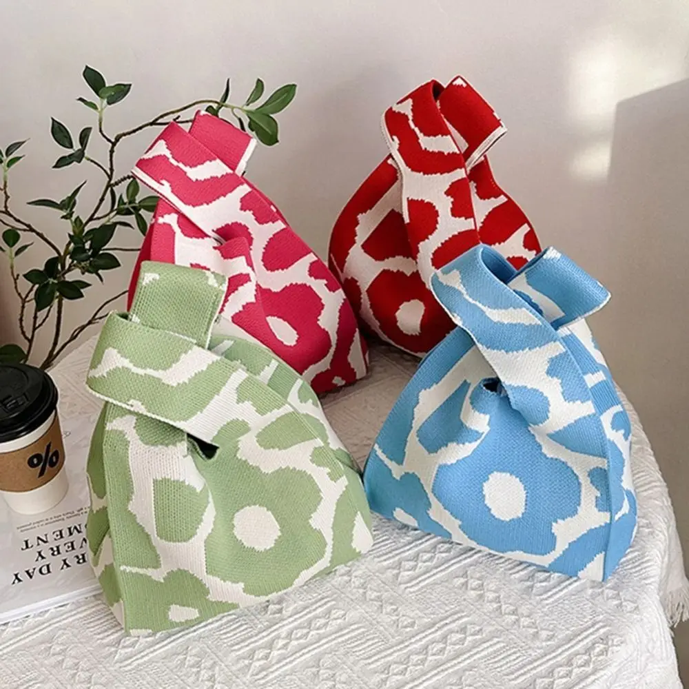

Handmade Knit Handbag Casual High-capacity Knit Tote Bag Knot Wrist Bag Women