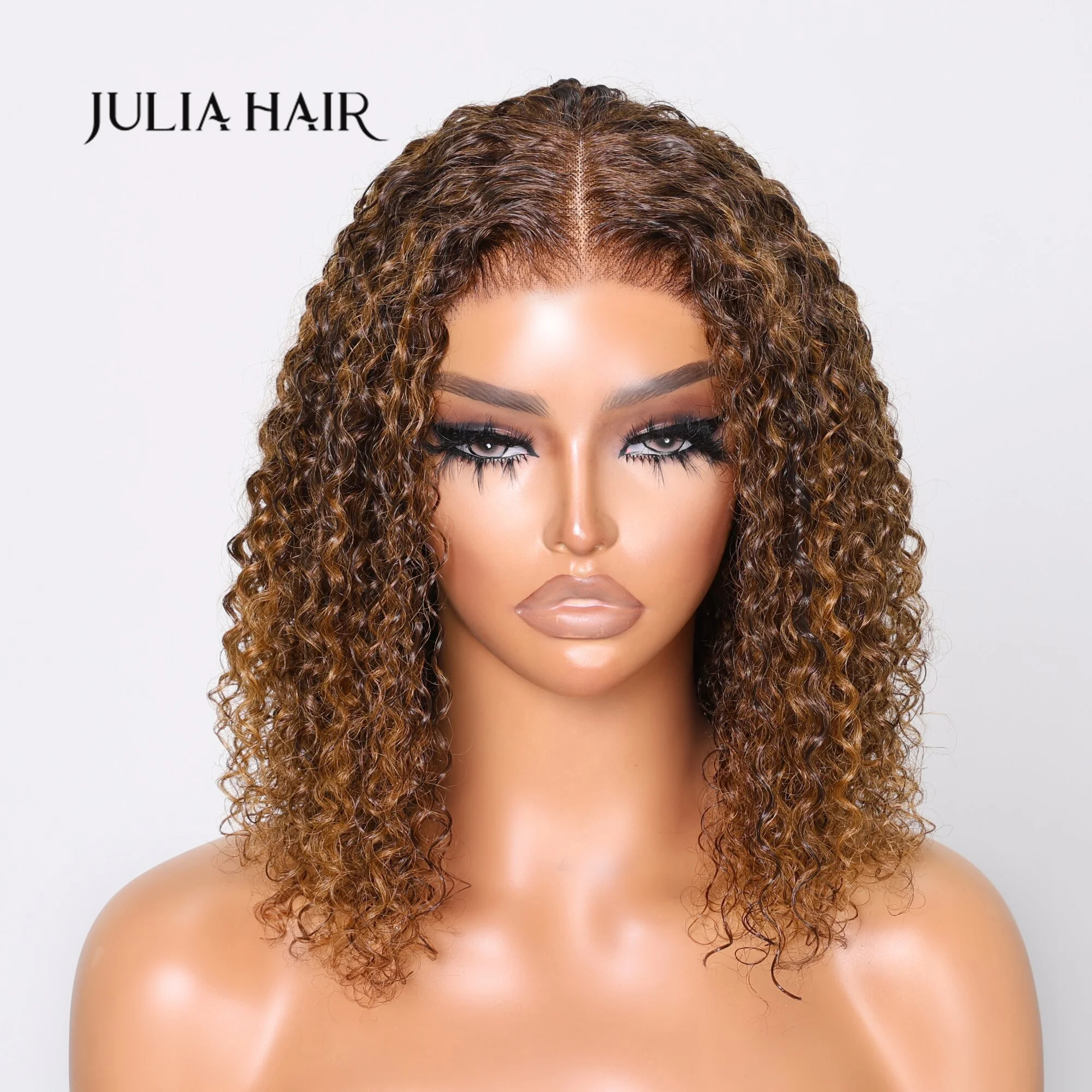 Julia Hair #P430 Highlight Brown Bouncy Jerry Curly Wear Go Pre Cut 6x4.75 Lace Bob Wig Glueless With Breathable Cap Air Wig