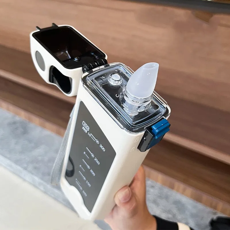 1 قطعة كوب ماء من القش البلاستيكي، زجاجة مياه بسيطة، زجاجة مياه مستطيلة، كوب ماء محمول لطيف للبالغين