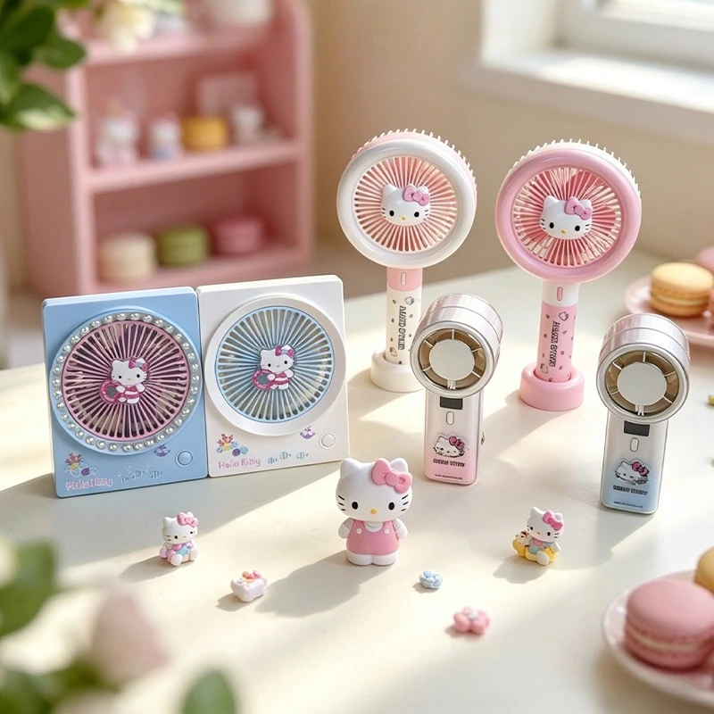 

Sanrio Hello Kitty Digital Display Mini Fan Dorm Desktop Decor Office Cool USB Charging Portable Small Fan Girls Festival Gift