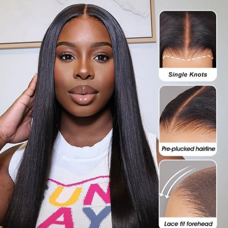200%高密度グルーレスウィッグ人毛プレプラッキング済みプレカット13x4 HD透明レースフロントウィッグ人毛女性用ストレート