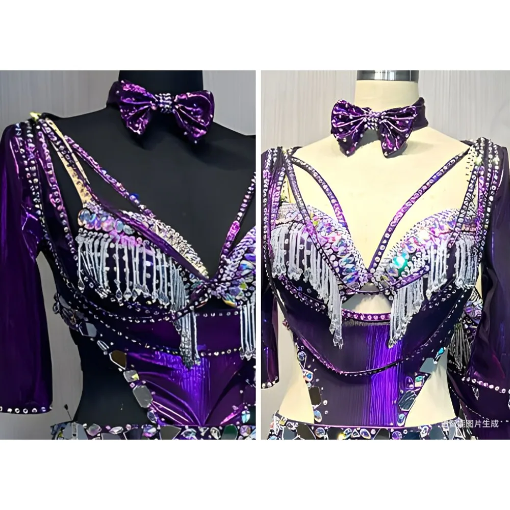 Customized Women Belly Dancewear Diamond Saidi Baladi Shabbi Folk Robe Bra Oriental Dance Group Competition Performance Dresses