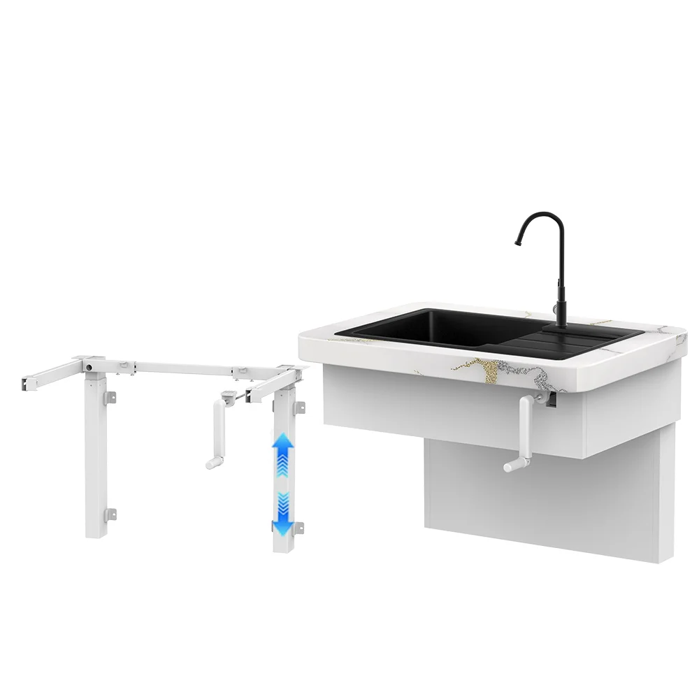 Modern Rectangular Manual Lifter Kitchen Bathroom Sanitary Water Sink Mount Installation Elder Disabled Care