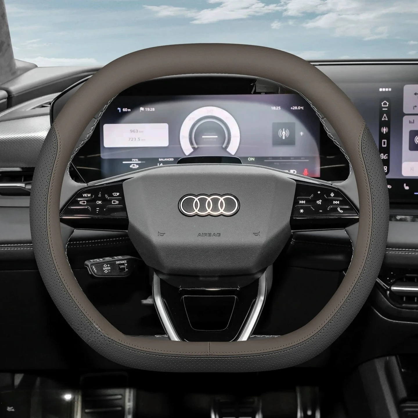 Leather Car Steering Wheel Cover for Audi Q5 Q3 Q5l A3 A5 A6 Q6 S3 Q4 E Tron 2025 2026 Double D-type Interior Accessories