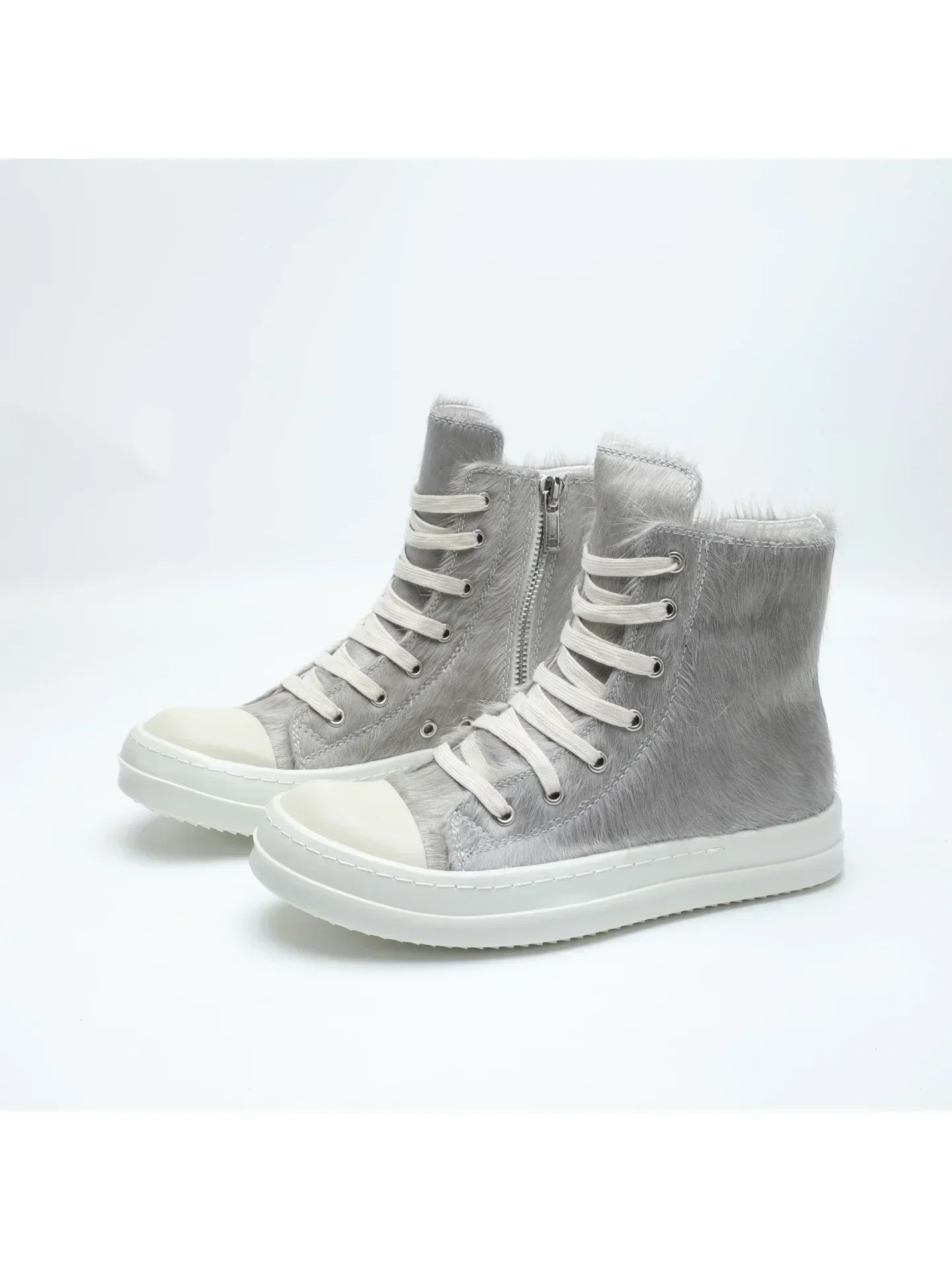 Rick Designer Trend Men's and Women's Leather Horse Hair High-top Shoes Lovers Fashion Casual Shoes Fashion  Female Shoes