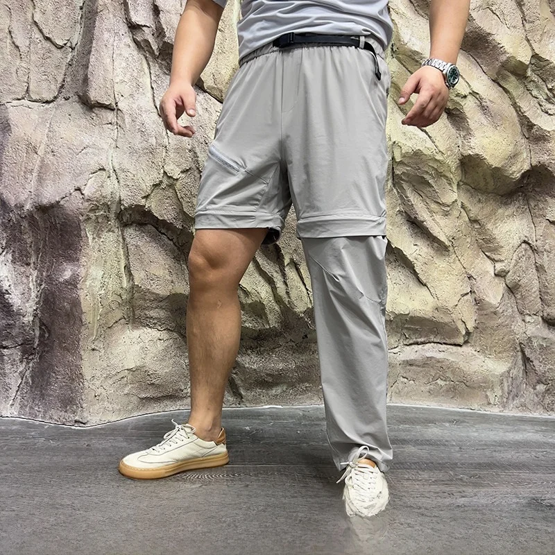 

Мужские повседневные брюки для активного отдыха, дышащие, со съемными манжетами, быстросохнущие, рабочая одежда, весна-лето, прямые длинные брюки, молодежный стиль
