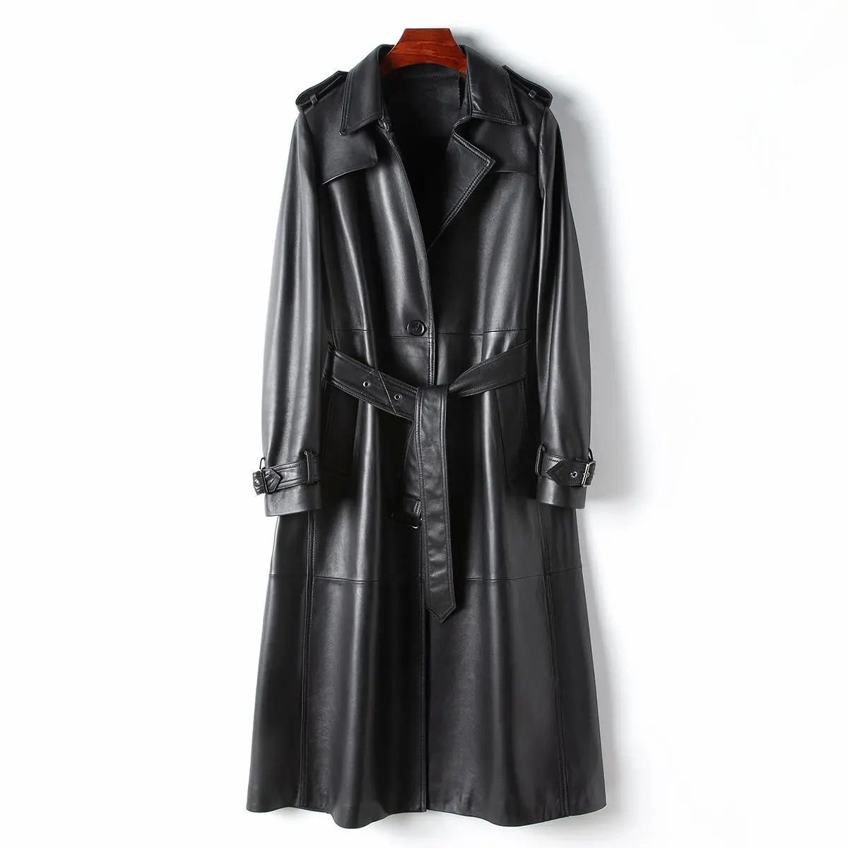 A small amount of clothing, Haining 2024 new genuine leather sheepskin temperament, long women's knee length leather jacket,