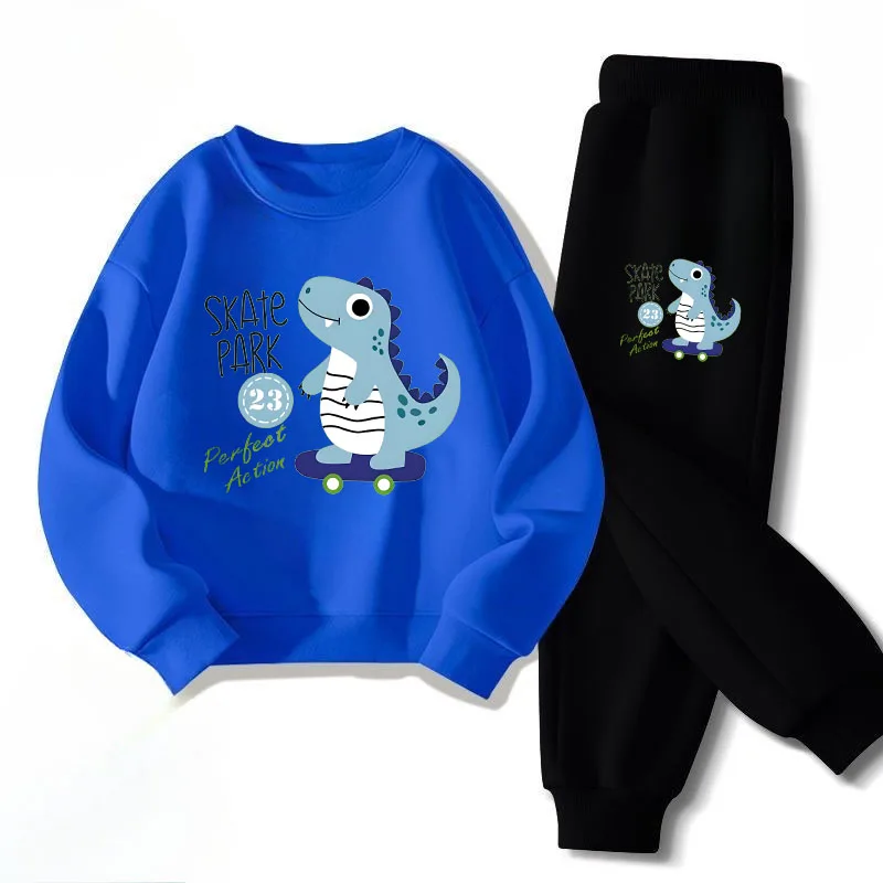 Spring New Dinosaur Printed Children's Casual Pullover Long Pants Two-piece Set, Sporty and Trendy Breathable Boys Clothingset