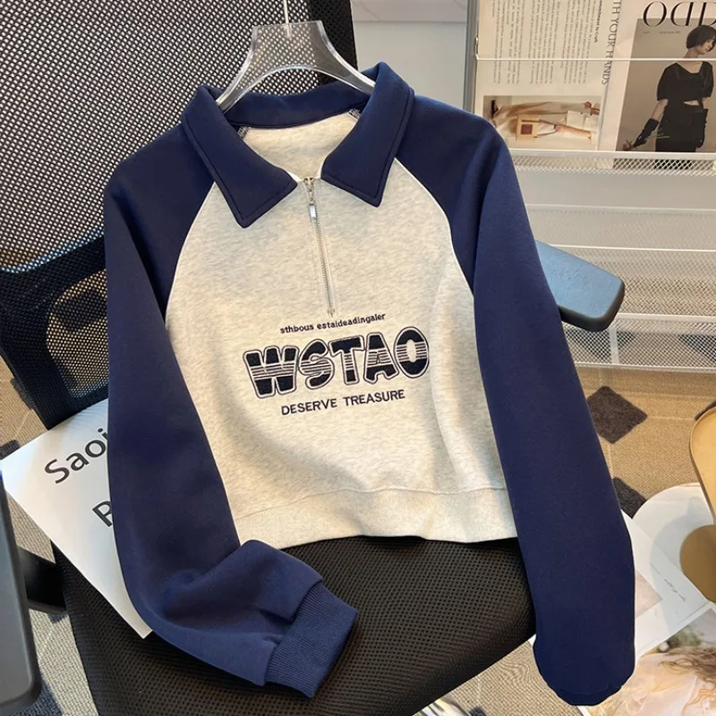 American sle f zip hoodie feminino ort primavera outono jaet 2025 novo design cor solta blo topo coreano sle commute