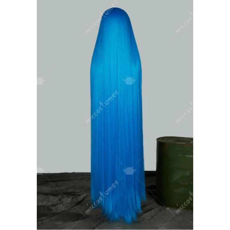 

CyMiccostumes женский игровой парик для косплея 140 см, полный передний кружевной парик, связанный вручную, синий длинный прямой парик