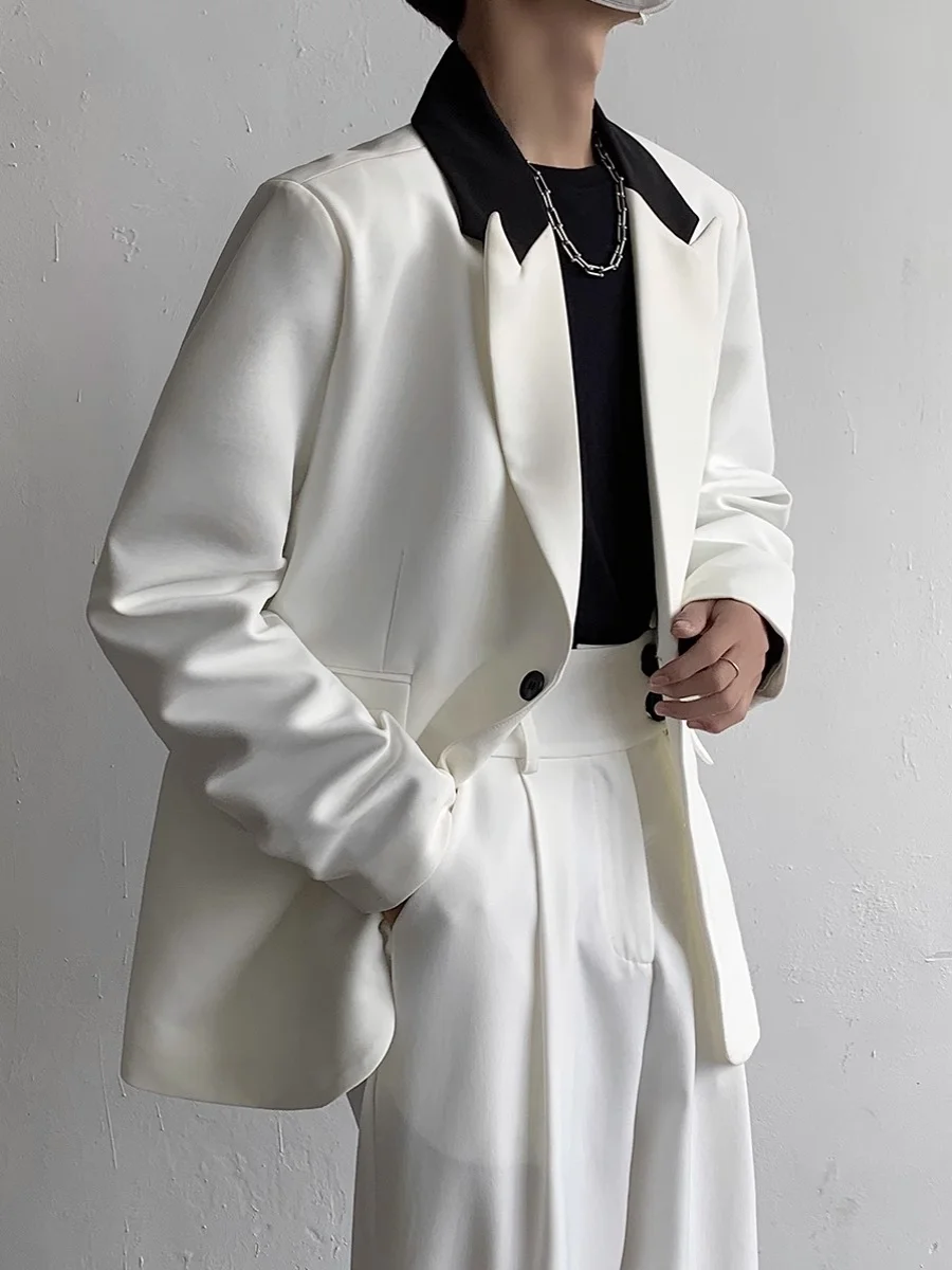 

Advanced Hair St White Patchwork Men's Suit Jaet Spring Autumn Neapolitan Cool Sle Korean Version Long Sve Casual