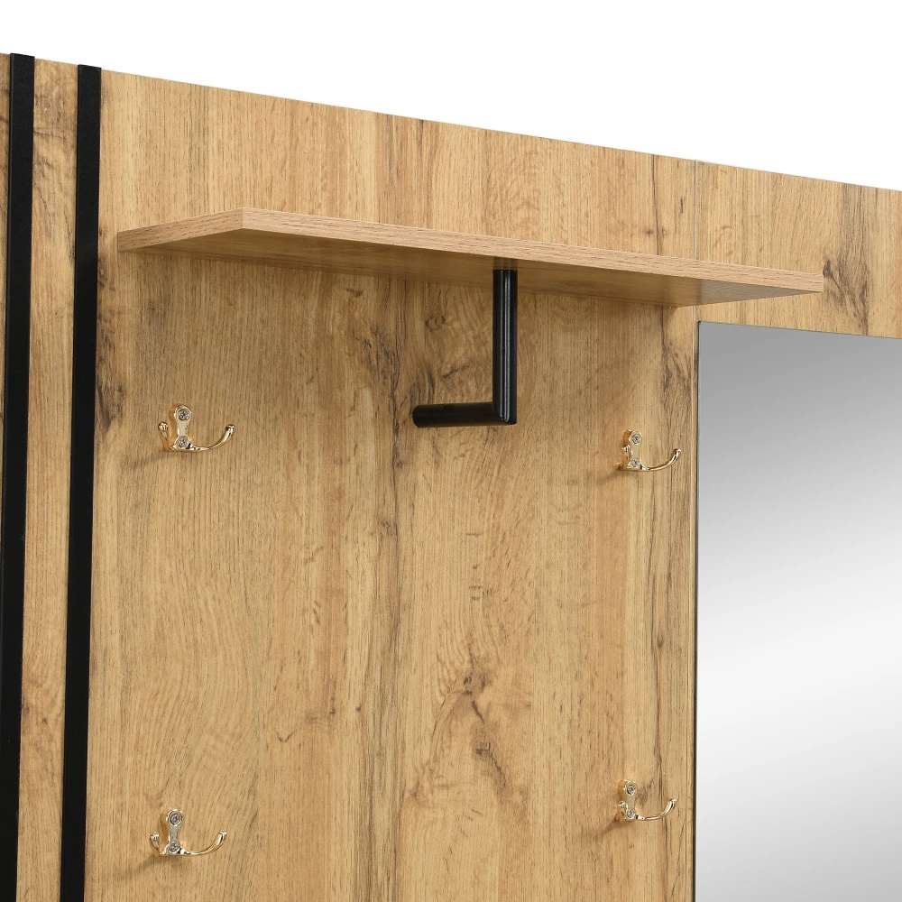 Kleiderschrank-Set, kompakter Flur-Kleiderschrank mit Spiegel und Kissen mit schwarzem Zierstreifen, Regal, Flur-Kleiderschrank, Schuhschrank – Detail 17