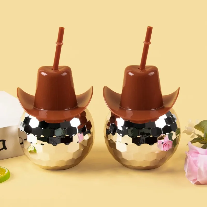 

1pcs Disco Ball Cups with Brown Cowgirl Hat Bachelorette Hen Party Drinking Cups Decorations 70s Disco Theme Party Supplies