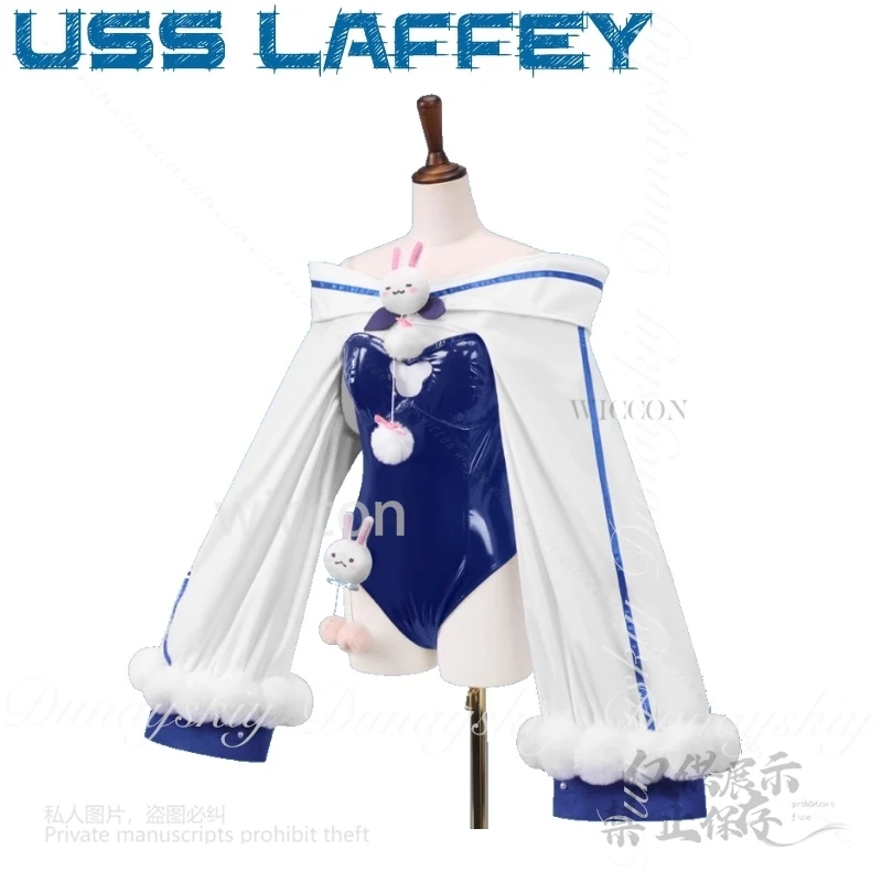 모에 아즈르 레인 게임 USS 라피 코스프레 1세대 버니걸 드레스 화이트 롱 가발 코스프레 의상 풀세트