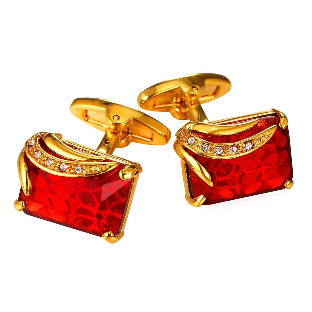 ChainsPro Cufflinks For Mens Austrian Stone Crystal Jewelry Gold/Silver Color Red/Blue Cuff Links Wholesale Men Cufflinks C152