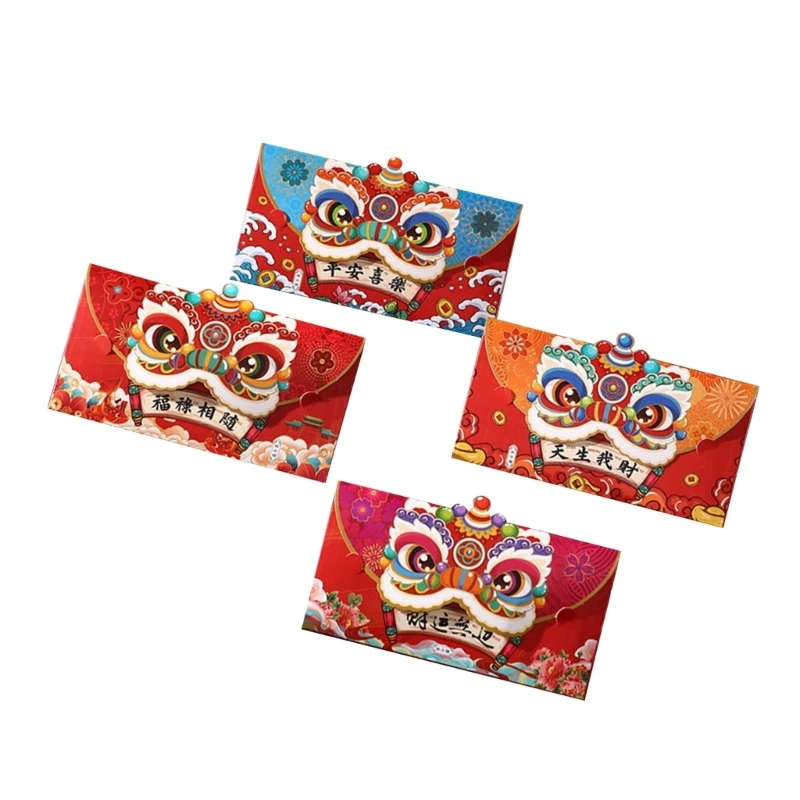 4Pcs New Year Redness Packets Traditional Snake Year Themed Envelopes Multifunctional Chinese Zodiacs Money Paper Bag