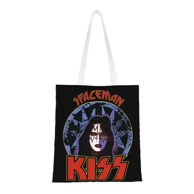 Heavy Metal Rock Band Kiss Boodschappen Boodschappentas Schattige Bedrukte Canvas Shopper Schoudertassen Grote Capaciteit Draagbare Handtas