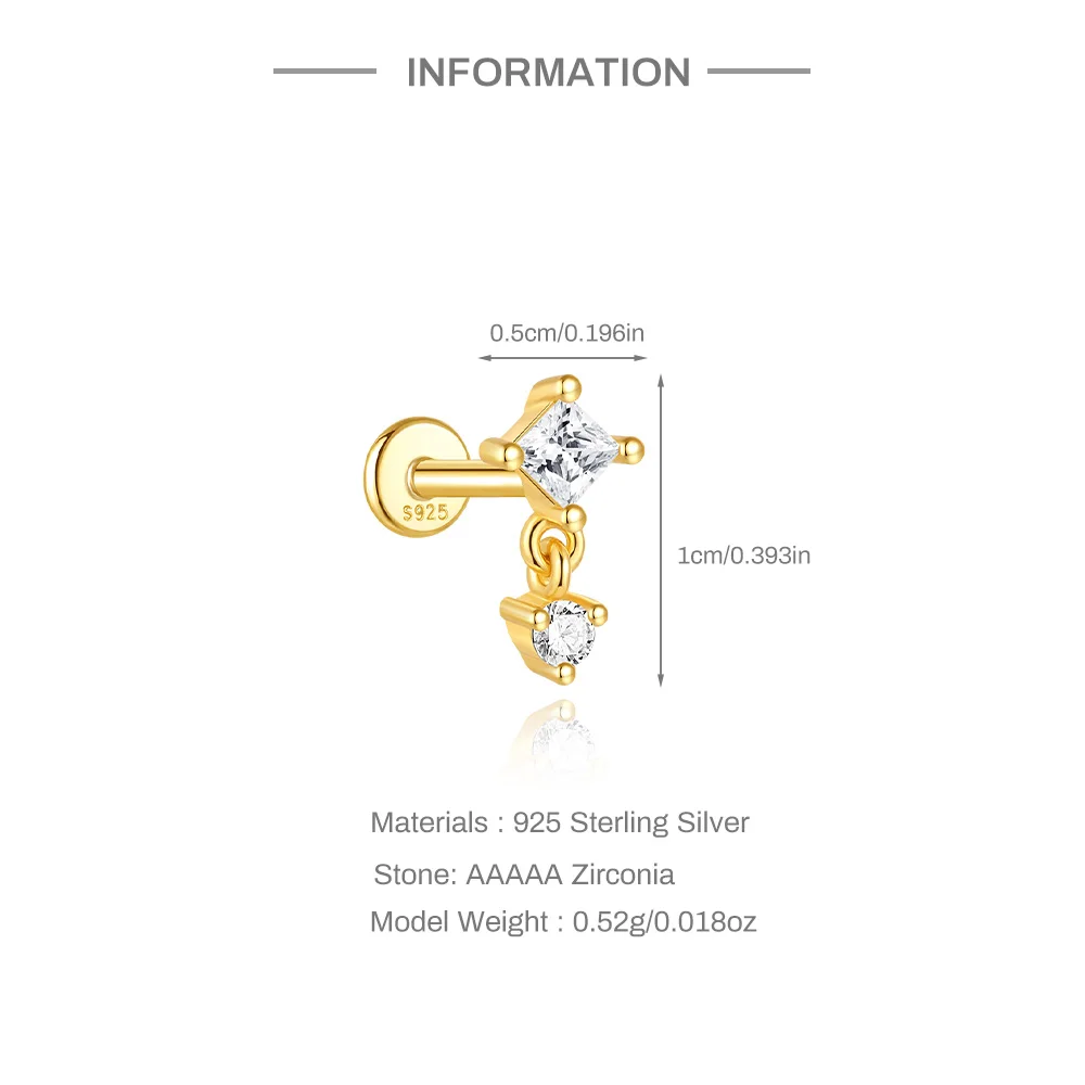 Aide 1PC White Shiny Zircon Cartilage Stud Earrings Spiral Puncture 925 Sterling Silver Earring For Women Ins Ear Bone Earring