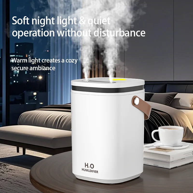 2L Portable Humidifier with Four-Leaf Clover Night Light Dual Spray Strong Mist Auto Shut-off When Waterless 1800mAh Battery