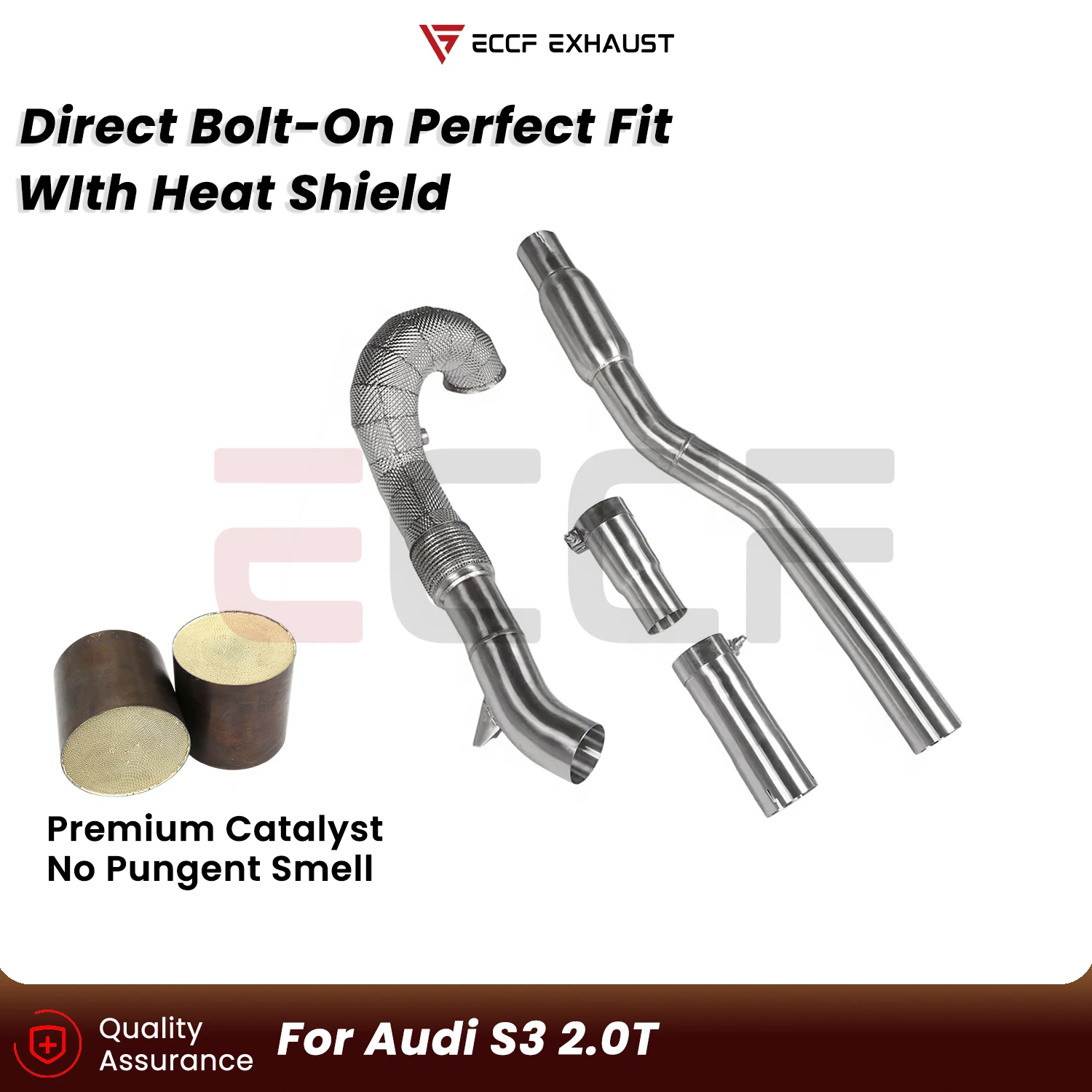 ECCF Sporty Downpipe with Heat Insulation For Audi S3 2.0T Aggressive Exhaust Sound Plug and Play Upgrade Performance
