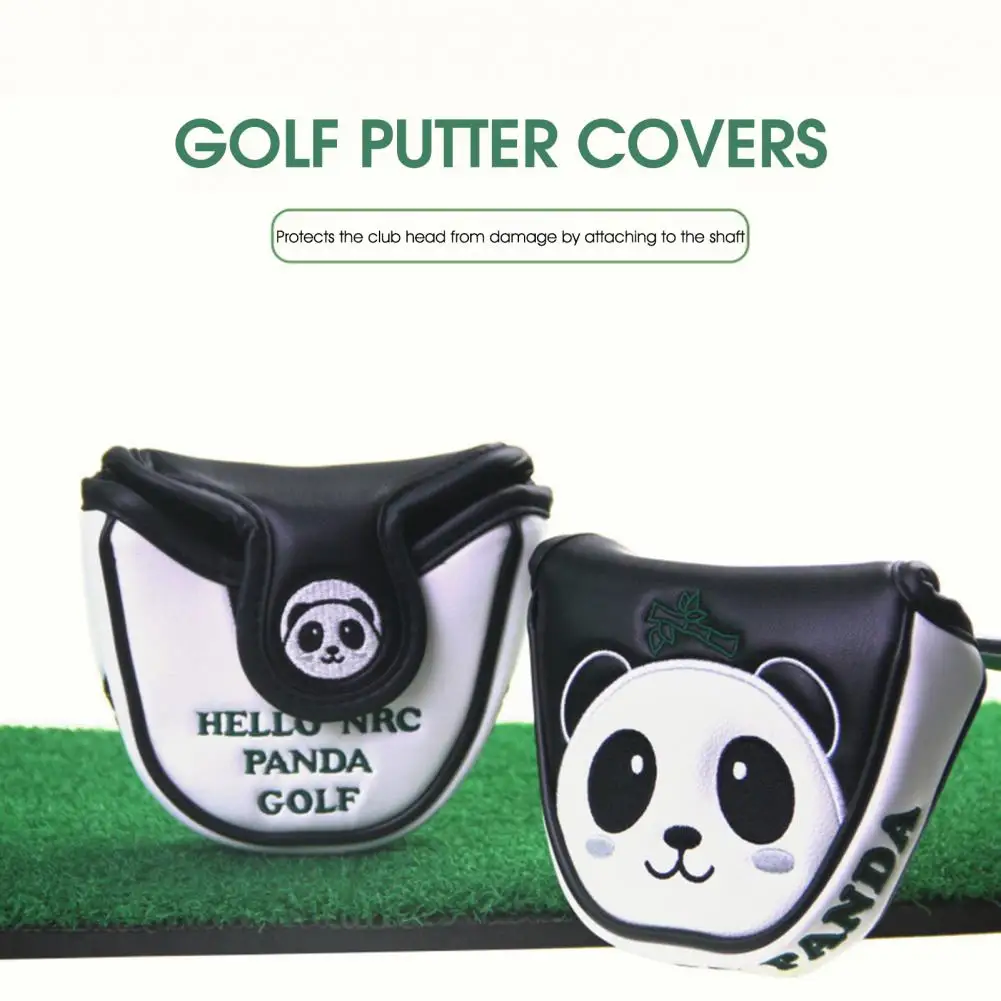 

Golf Club Cover Semicircle/L-Shaped Thick Plush Panda Pattern Protective Waterproof Faux Leather Golf Putter Headcover Protector