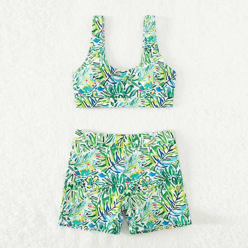 2025 Summer Women's Floral Bikini Set Sexy Push-Up Square Cut Shorts Pure Desire Aesthetic Swimwear Holiday Crop Tops Beachwear