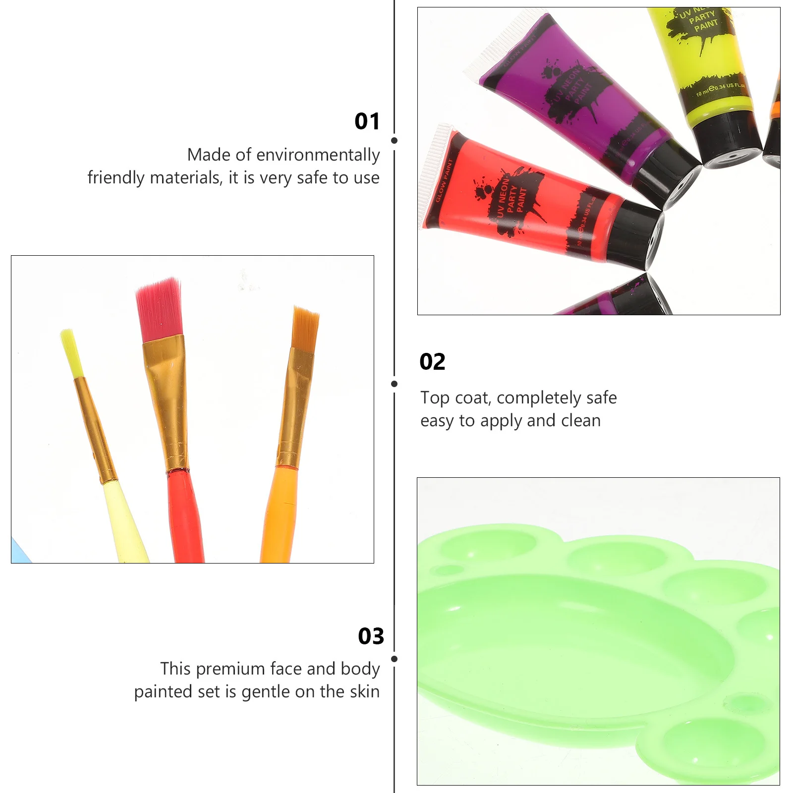 

1 Set Glow In The Dark Face Body Paint Fluorescent Skin For Halloween Party Uv Blacklight Neon Body Water Based Safe