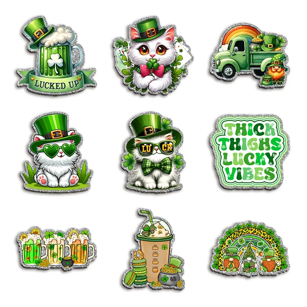 Chunky Glitter Acrylic Saint Patrick's Day Cat Green Flatback Craft for Phone Case Badge Pendant DIY Bows Accessory Home Decor